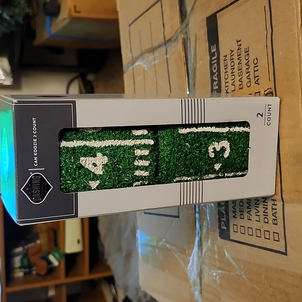 Football turf beer can koozie
